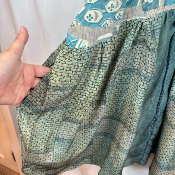 Kantha Bae Womens Blue Floral Silk Day Dreamer Mini Dress Free Size Boho Indie - Picture 4 of 16